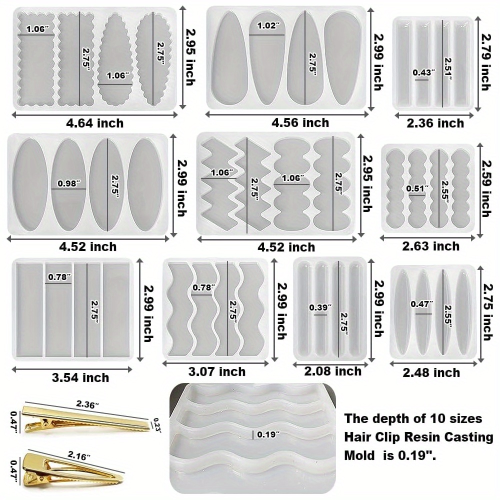 A Set of 10 Deep Hairpin Silic - Silicone Epoxy Resin Molds Set review and price