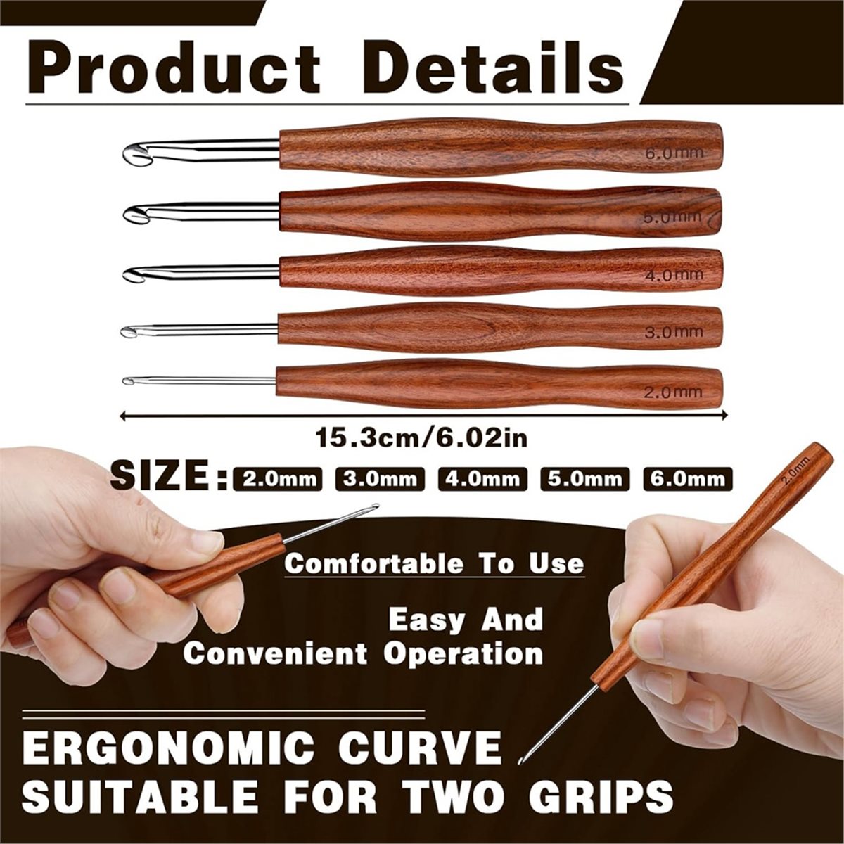 AT16 5 Pcs Crochet Hook, 5 Siz - Wooden Crochet Hooks Ergonomic Handle review and price