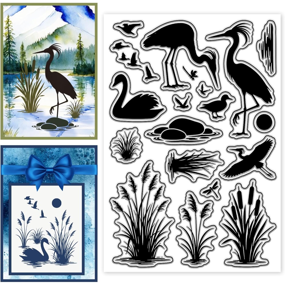 Wetlands Birds Pattern Clear S - Clear Silicone Stamps For Card Making review and price