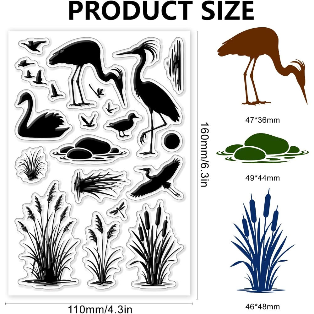Wetlands Birds Pattern Clear S - Clear Silicone Stamps For Card Making review and price